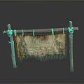 Old Map with Worn Edges Hanging on Wooden Stand Brownish Yellow Decorative Household Item