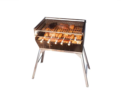 Outdoor Portable Grill With Metal Stand Stainless Steel Frame And Grilling Mesh Cooking Food 3d model