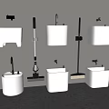 White Wall Mounted Mop Sinks With Faucets And Cleaning Tools In Modern Bathroom