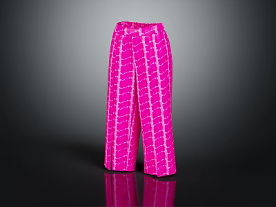 Stylish Pink Wide Leg Trousers With White Geometric Patterns Casual Fashion Apparel 3d model