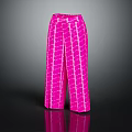 Stylish Pink Wide Leg Trousers With White Geometric Patterns Casual Fashion Apparel