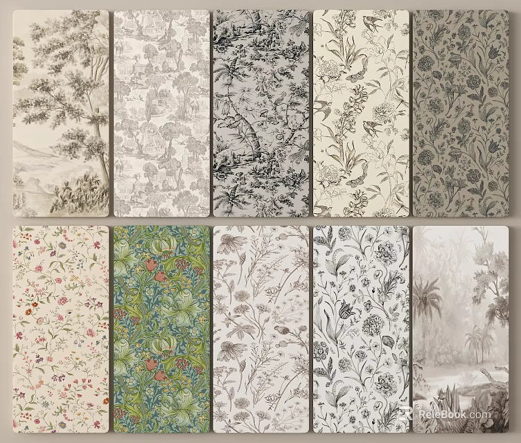 Various Nature Inspired Floor Tiles With Floral Botanical And Tree Patterns Design Samples 3d model 