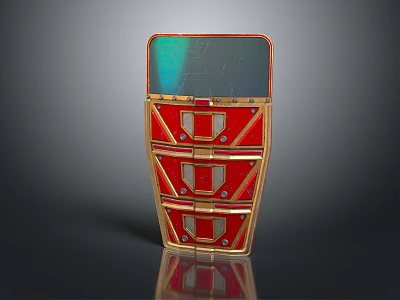 Red And Gold Decorative Storage Chest With Glass Top And Multiple Drawers 3d model
