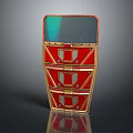 Red And Gold Decorative Storage Chest With Glass Top And Multiple Drawers
