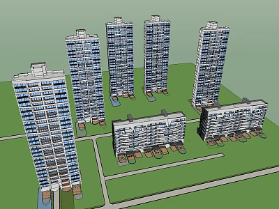 Modern Residential Complex With Tall And Low Rise Buildings And Green Areas 3d model