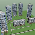 Modern Residential Complex With Tall And Low Rise Buildings And Green Areas