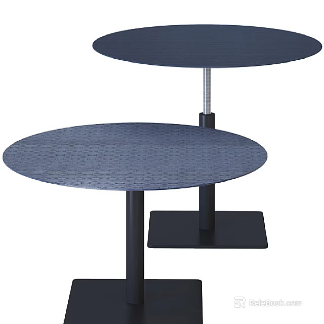 Two Modern Round Side Tables With Textured Dark Surface And Metal Base 3d model