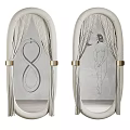 Elegant Oval Mirrors With Beige Frame Decorative Curtains And Golden Metal Buckles For Home Decor