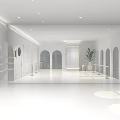 White Fitness Studio With Mirrors Barres Arched Doors And Indoor Plants