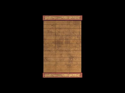 Ancient Manuscript with Yellow Paper Grid Lines and Red Gold Decorative Border 3d model