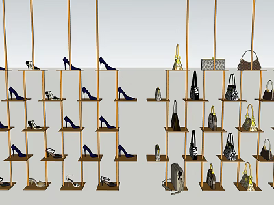 Display Shelves with Stylish Shoes and Designer Bags Neatly Arranged in Retail Store 3d model