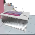 Colorful Exhibition Booth With Wave Shaped Roof Product Display And Pink Elements
