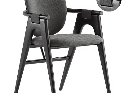 Elegant Single Chair With Gray Fabric Upholstery And Black Wooden Armrest Frame Design 3d model