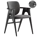 Elegant Single Chair With Gray Fabric Upholstery And Black Wooden Armrest Frame Design
