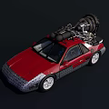 Stylish Red Sports Car With Powerful Engine Mounted On Roof Design
