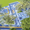 Spacious Garden Landscape Design With Green Lawn Lush Trees Water Features And Recreational Areas
