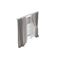 Beige Double Layer Curtains With Sheer Voile And Tie Backs For Window Decoration 3d model