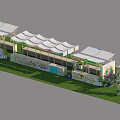 Outdoor Market Stalls With White Canopies Green Grass And Colorful Signs