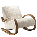 Modern Light Beige Leisure Rocking Chair With Soft Plush Cushion And Wooden Armrests