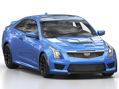 Blue Cadillac Sports Sedan With Black Wheels And Front Grille Design 3d model