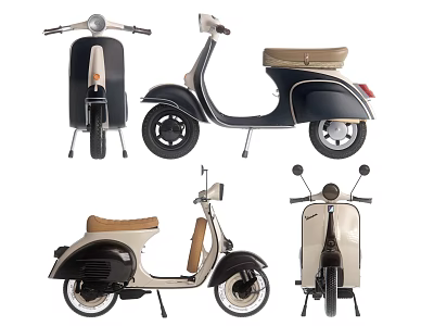 Vintage Scooter Motorcycle Classic Design With Black Beige Color And Brown Seat 3d model