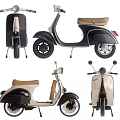 Vintage Scooter Motorcycle Classic Design With Black Beige Color And Brown Seat