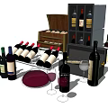 Assorted Wine Bottles And Wine Glasses With Wine Rack Wooden Case And Pouring Wine