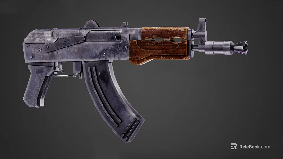 Detailed Closeup of Classic Assault Rifle with Wooden Stock and Metal Components 3d model 