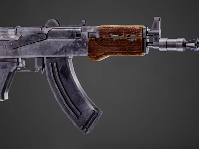 Detailed Closeup of Classic Assault Rifle with Wooden Stock and Metal Components 3d model