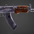 Detailed Closeup of Classic Assault Rifle with Wooden Stock and Metal Components