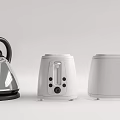 Modern Stylish Kitchen Appliances Silver Kettle And White Toaster Design 3d model