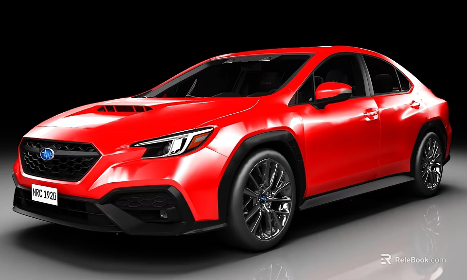 Red Sporty Subaru Sedan With Black Wheels And Sharp Front Design 3d model 