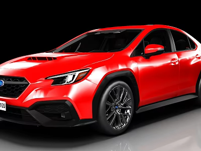 Red Sporty Subaru Sedan With Black Wheels And Sharp Front Design 3d model