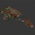 Traditional Wooden Stone Cart With Loaded Bags And Scattered Sacks On Ground