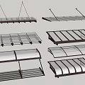 Different Styles of Outdoor Transparent Awnings With Metal Frame and Curved Flat Roofs