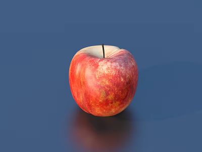 Fresh Red Apple With Yellow Spots On Dark Blue Background With Reflection 3d model