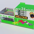 Container Convenience Store Featuring 24 Hours Service Green Frame And Colorful Splash Patterns 3d model