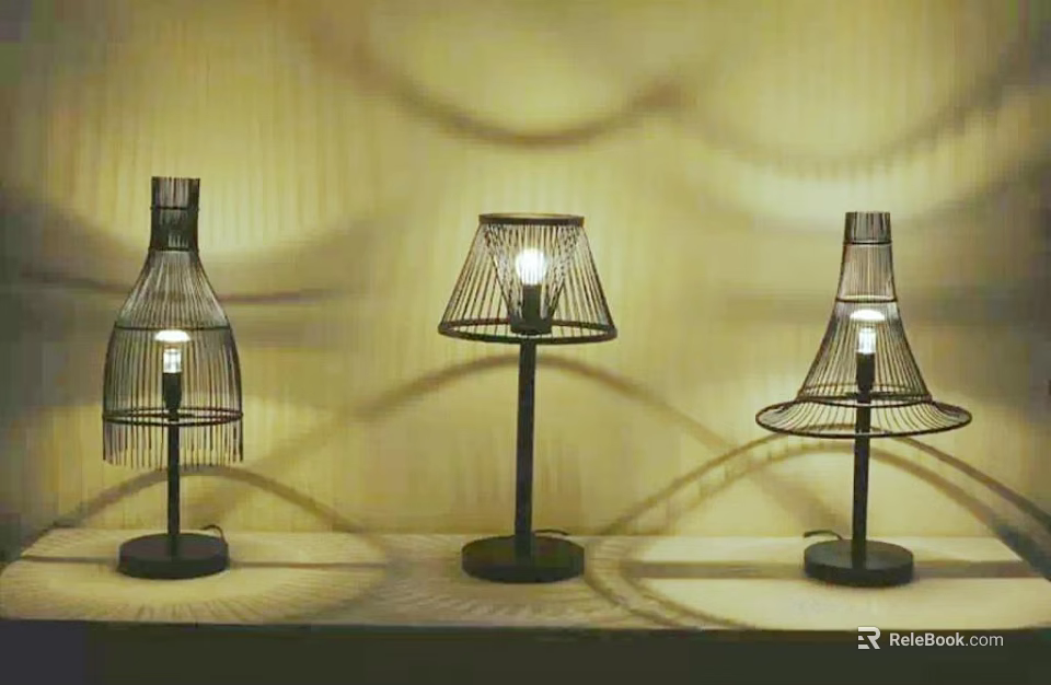Set of Three Modern Table Lamps With Woven Shades Black Bases And Warm Illumination 3d model 