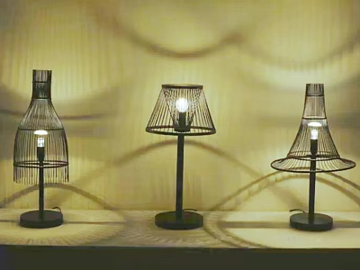 Set of Three Modern Table Lamps With Woven Shades Black Bases And Warm Illumination 3d model