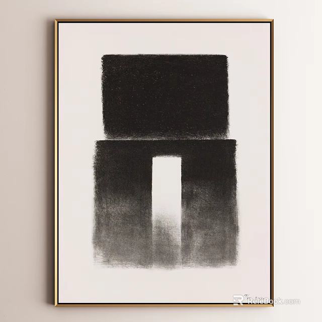 Abstract Painting With Black Rectangular Shapes Gradient Effect And White Vertical Section 3d model