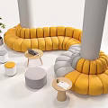 Curved Card Seat Sofa Office Sofa Coffee Table Combination Stool 3d model