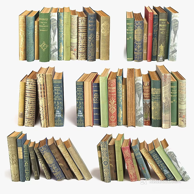 Colorful Vintage Stacked Books With Various Spine Designs And Covers 3d model 