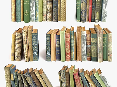 Colorful Vintage Stacked Books With Various Spine Designs And Covers 3d model