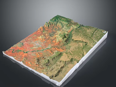 3D Terrain Model Showcasing Mountain Ranges Deep Valleys And Colorful Elevation Topographic Details 3d model