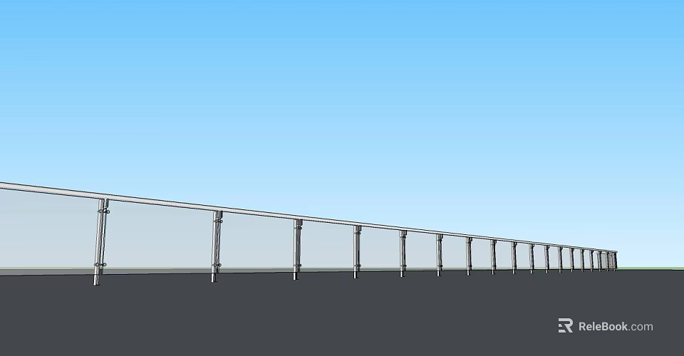 Modern Fence With Metal Frame And Glass Panel Against Blue Sky 3d model 