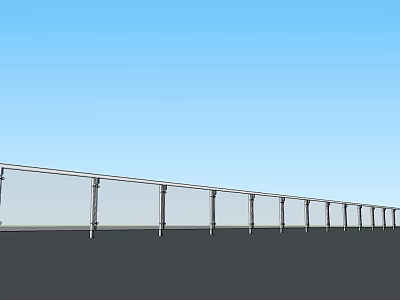 Modern Fence With Metal Frame And Glass Panel Against Blue Sky 3d model