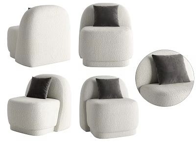 Soft Fabric Upholstered White Single Sofa with Modern Design and Dark Accent Pillow 3d model