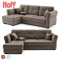 Brown Sectional Sofa With Tufted Design And Decorative Pillows In Different Views 3d model