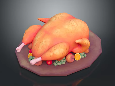 Delicious Juicy Roasted Turkey Platter with Fresh Colorful Fruits and Vegetables 3d model