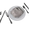 Complete Silver Dinnerware Set With White Plate Gray Napkin Knives Forks And Spoons